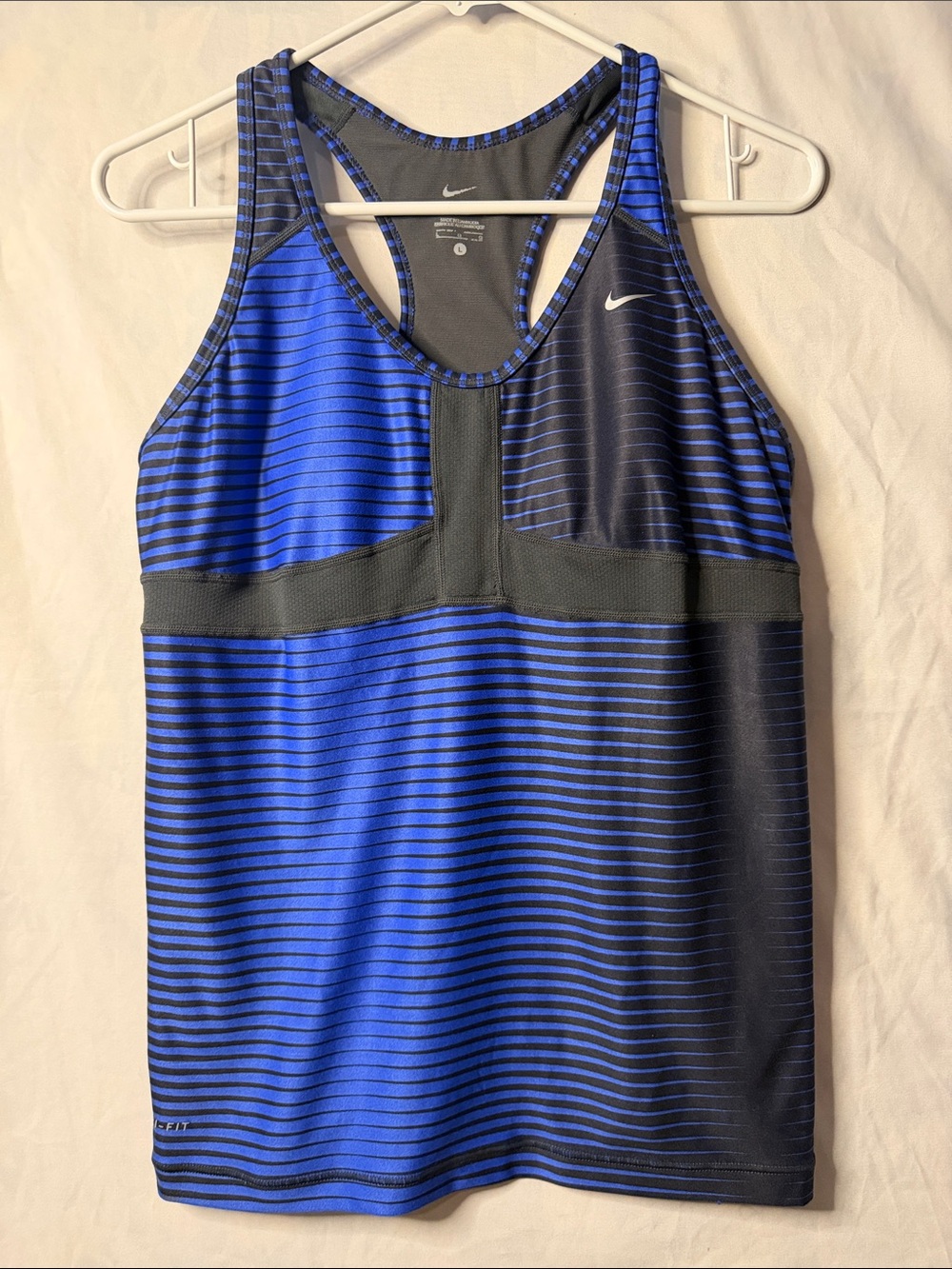 Nike Women’s Blue and Black Striped Racerback Swim Tank